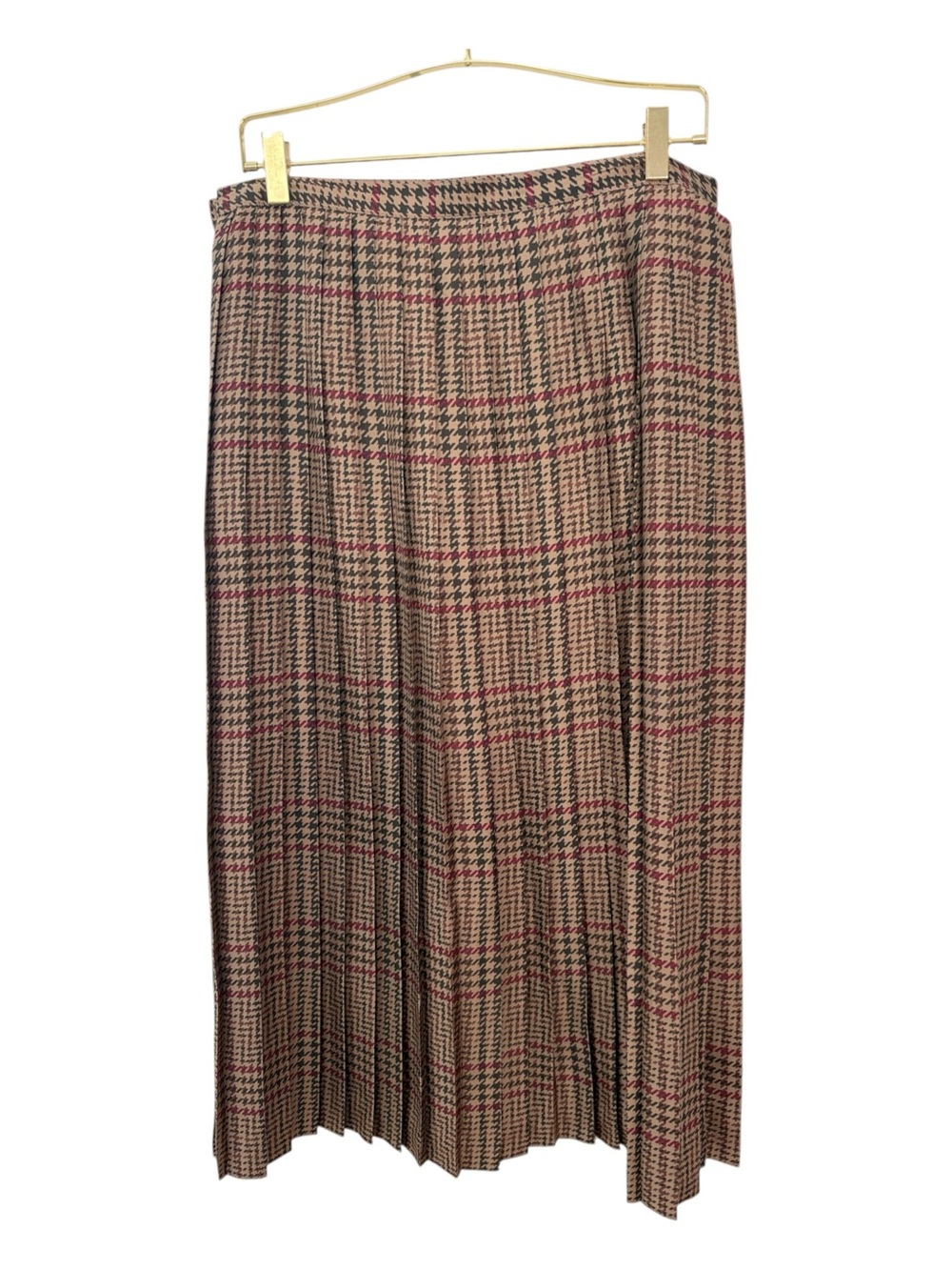 Vintage Lauren Ralph Lauren 100% Silk Plaid Pleated Skirt Houndstooth